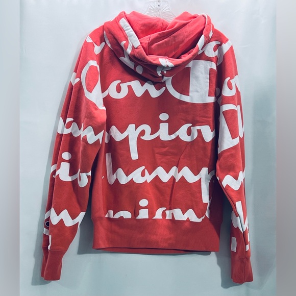 Champion Vintage Y2K Reverse Weave All Over Print Hoodie in Coral Size Small EUC - Picture 2 of 9